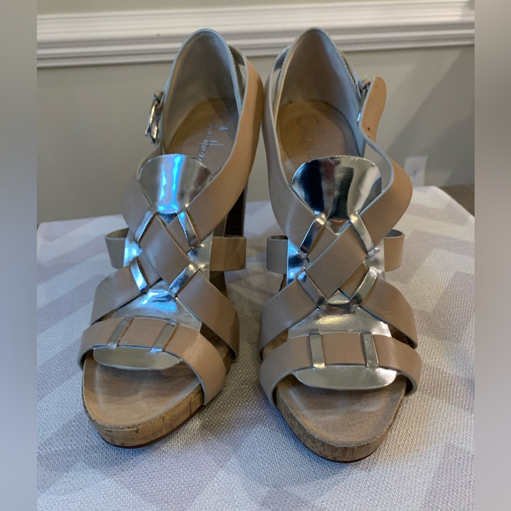 Cole Haan women’s sandals. Size 8B. Silver and Tan. EUC.